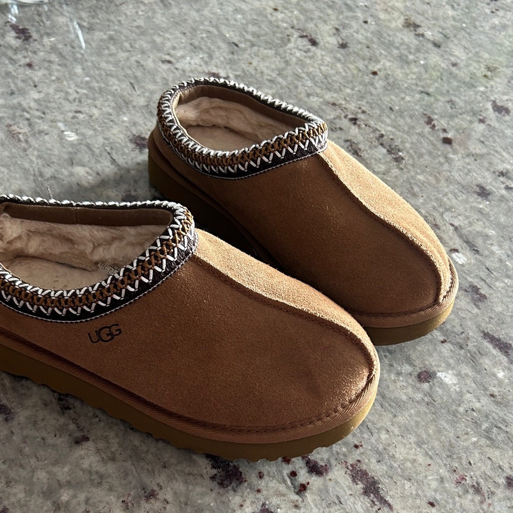 UGG Tan Suede Shoes with Woven Trim